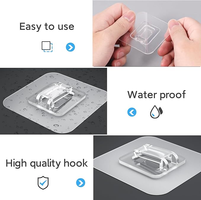Lsnisni 14 Pack Shower Caddy Adhesive Replacement, Waterproof Shower Shelf Adhesive Strips, Strong Adhesive Flat Hooks for Bathroom Storage Shelves and Kitchen Racks No Drilling, Clear