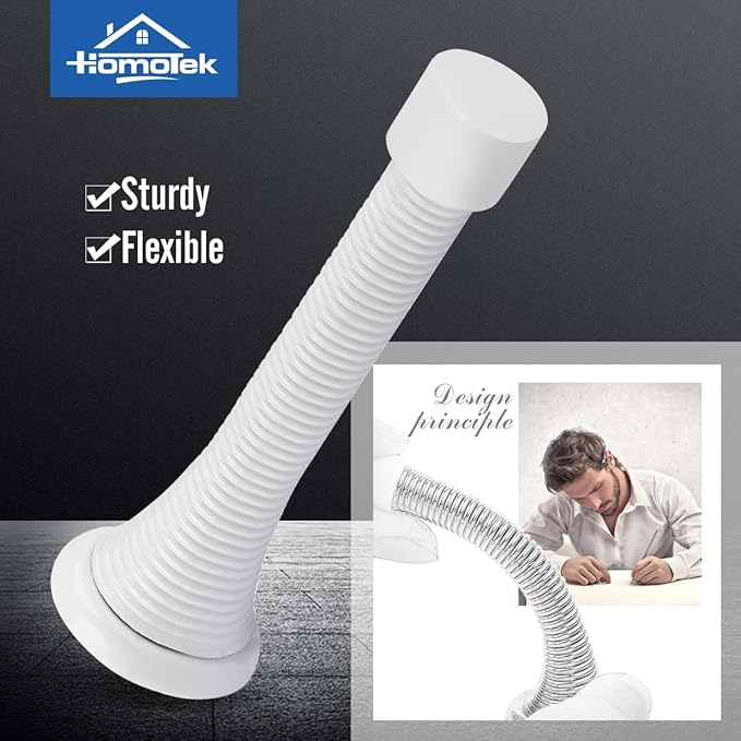 HOMOTEK 20 Pack Spring Door Stops,3-1/8” Heavy Duty Door Stop - Flexible Spring Door Stopper with Low Mounted White Rubber Bumper Tips, White