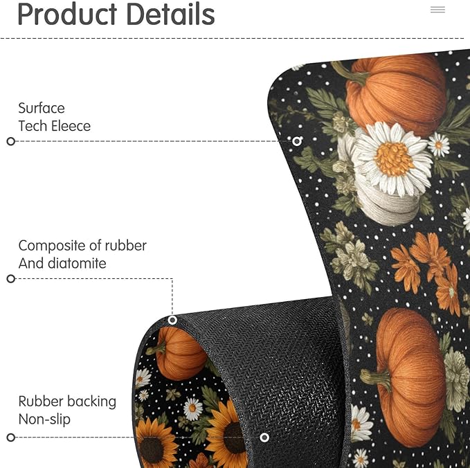 Kitchen Sink Splash Guard 1 PC 14.7 Inch Sink Faucet Mat Splash Guard for Bathroom Countertop Water Absorbent Foldable Cuttable Soft Washable Black Dotty Pumpkins Sunflowers Daisy