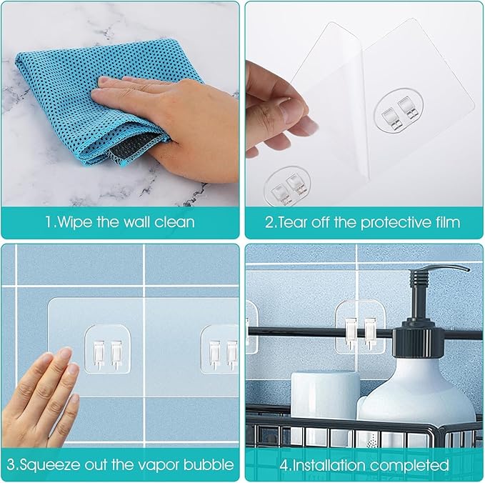 4 PACK Shower Caddy Adhesive Replacement, Shower Shelf Adhesive No Drilling, Adhesive Shower Hooks Strong Adhesive, Adhesive Hooks for Shower Caddy, Soap Holder, and Kitchen Racks (2.36x5.51 inch)