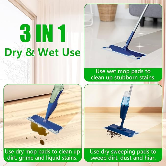 40 Count Dry+Wet Hardwood Floor Cleaner Pads for Bona Mop Replacement Pads XL Disposable Wet Cleaning Pad Multi Surface Floor Pads Refill Compatible with Bona, Rubbermaid, Libman and Swiffer Power Mop