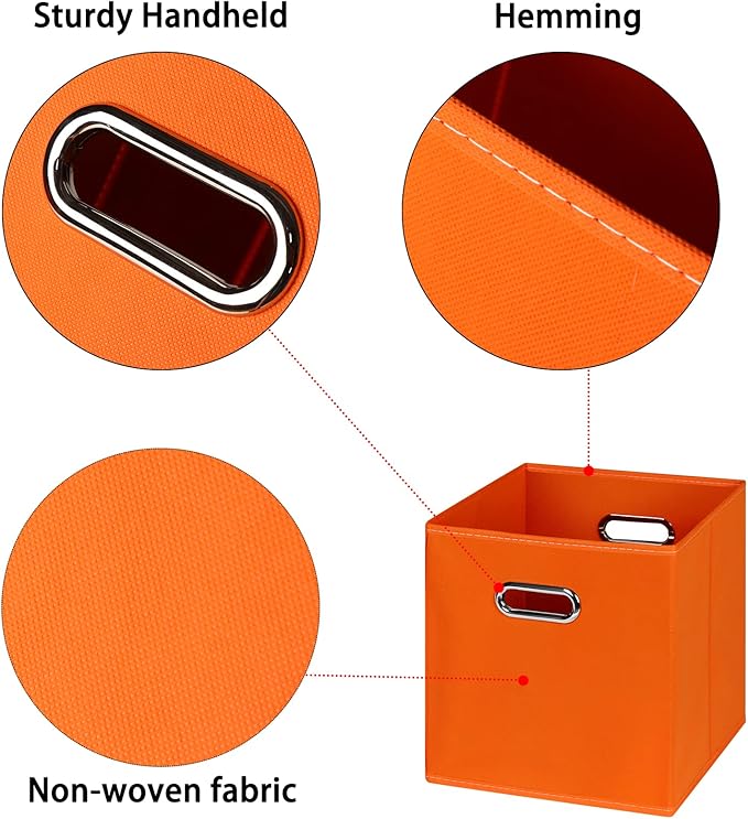 Black Foldable Storage Cubes Bins , Fabric Storage Box Cubes Organizer Baskets with Dual Handles for Home Organizer(Orange)