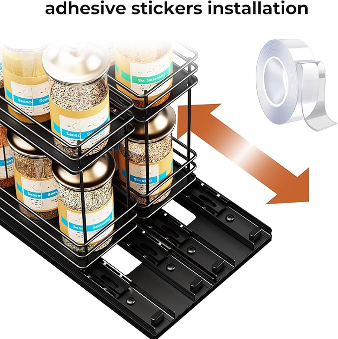 Pull Out Spice Rack Organizer for Cabinet, Slide Out Spice Racks, Easy to Install, 7.08" Wx10.43 Dx8.26 H, 2 Drawers 2 Tiers(Black)