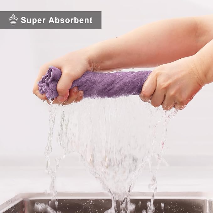 Homaxy 12 Pack Dish Towels for Kitchen (10 x 20 Inches, Purple), Super Soft and Absorbent Coral Velvet Dish Cloths for Washing Dishes, Nonstick Oil Fast Drying Microfiber Cleaning Cloth