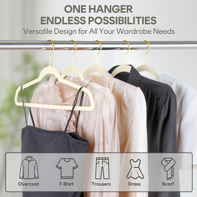 36-Pack Premium Velvet Hangers with Gold Hooks - Space-Saving Non-Slip Heavy-Duty Clothes Hangers for Coats, Suits, Dresses, and Sweaters - Slim Design, Closet Organizer(Ivory + Gold)