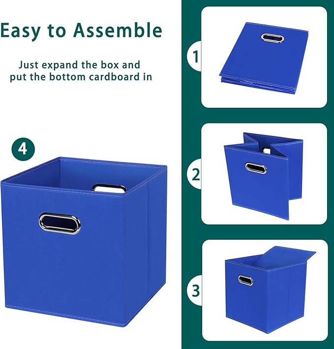Black Foldable Storage Cubes Bins, Fabric Storage Box Cubes Organizer Baskets with Dual Handles for Home Organizer,Set of 6,(Dark Blue)