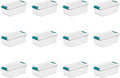 Sterilite 6 Qt Latching Storage Box, Stackable Bin with Latch Lid, Plastic Container to Organize Shoes on Closet Shelf, Clear with White Lid, 12-Pack