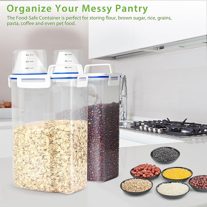Rice Storage Container, 3 to 5Lbs Dry Food Airtight Container, Pet Dog Cat Food Canister, BPA Free Clear Plastic Kitchen and Pantry Organization Bin for Oatmeal, Grain, Cereal, Pasta, Flour