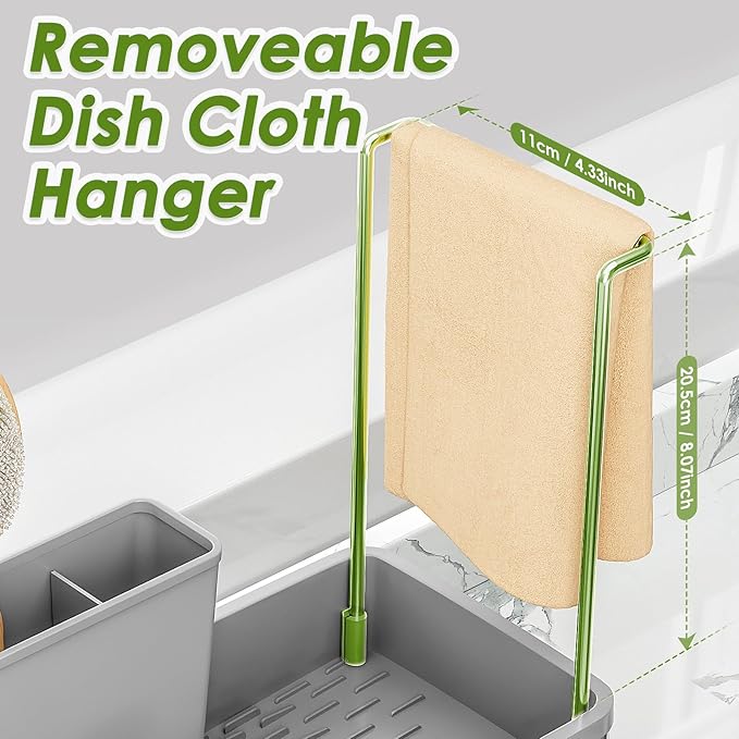 Ewaiira Stainless Steel Sink Caddy, Sponge Holder for Kitchen Sink with Brush Holder & Dishcloth Rack, Rustproof Sink Organizer Countertop, Soap Dispenser Kitchen Organizers Storage Essentials (Gray)
