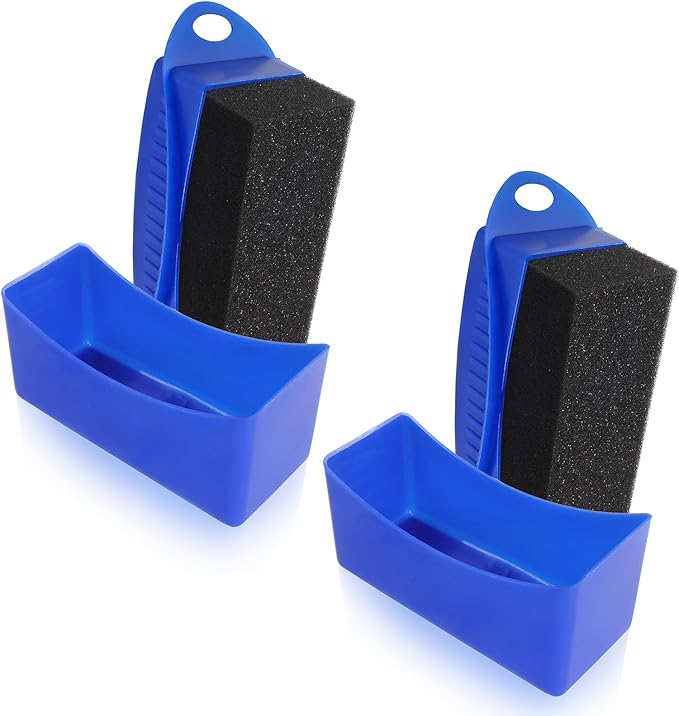 2Pcs Tire Dressing Applicators,Tire Shine Applicator Pads,Reusable Tire Dressing Sponge Pad Car Tire Applicator Pads with Lid for Car Glass, Painted Steel & Porcelain (Blue, Rectangular