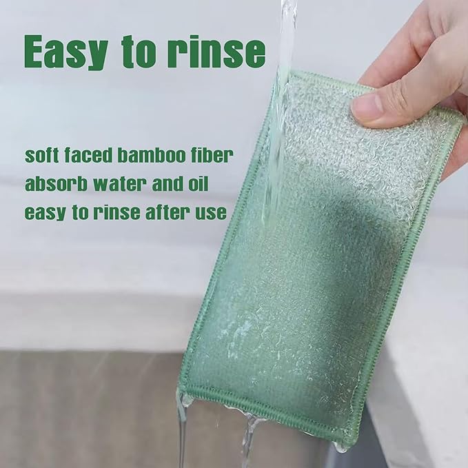 Dish Sponge Kitchen Sponges,Scrub Sponges Bamboo Fiber,Double Sided Cleaning,Non Scratch,Durable Thickening (Large 6-Pack)