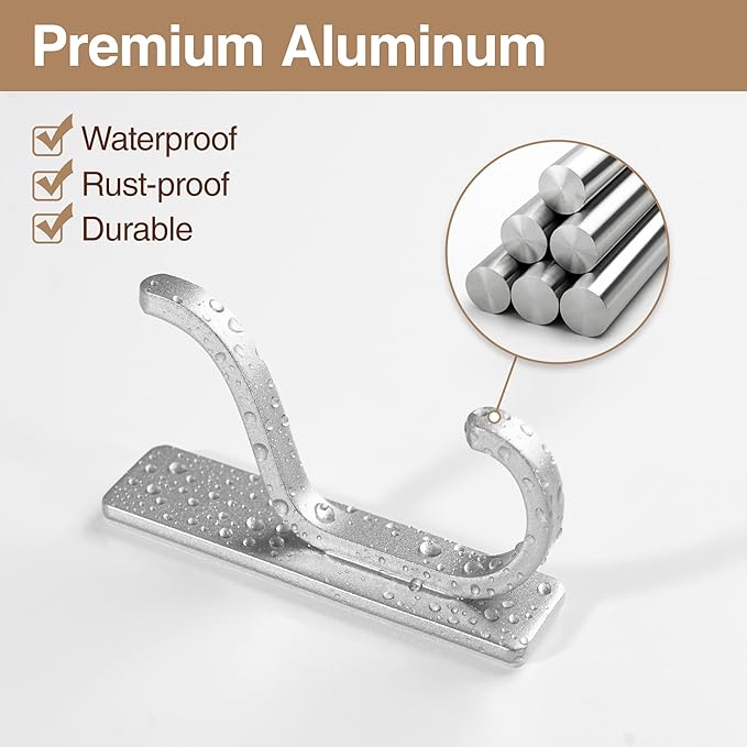 niffgaff Wall Hooks for Coat and Towel: 13lb Adhesive Door Hanger Stick On, Sticky Hook for Wall, Closet, Bathroom - Silver, 6 Pack