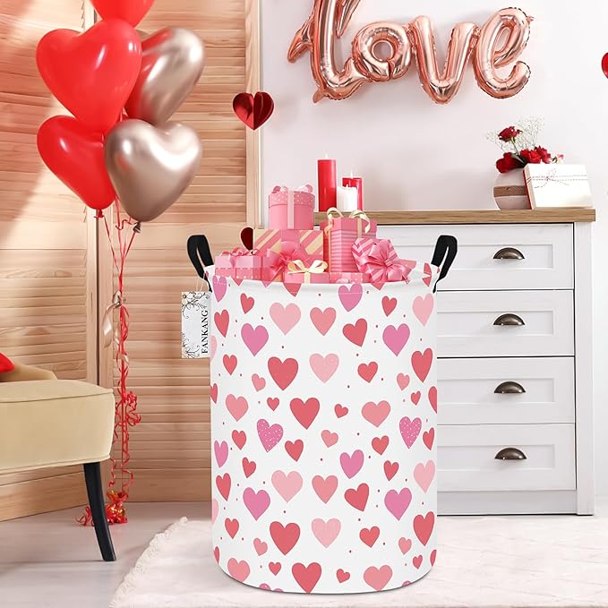 FANKANG Storage Basket, Nursery Hamper Canvas Laundry Basket Foldable with Waterproof PE Coating Large Storage Baskets for Kids Boys and Girls, Office, Bedroom, Clothes,Toys(Colorful hearts)