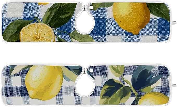 Sink Faucet Absorbing Mat Kitchen Sink Splash Guard Splash Faucet Drip Catcher for Bar RV Bathroom 2PCS 30x5.5in Blue and White Gingham Summer Lemons