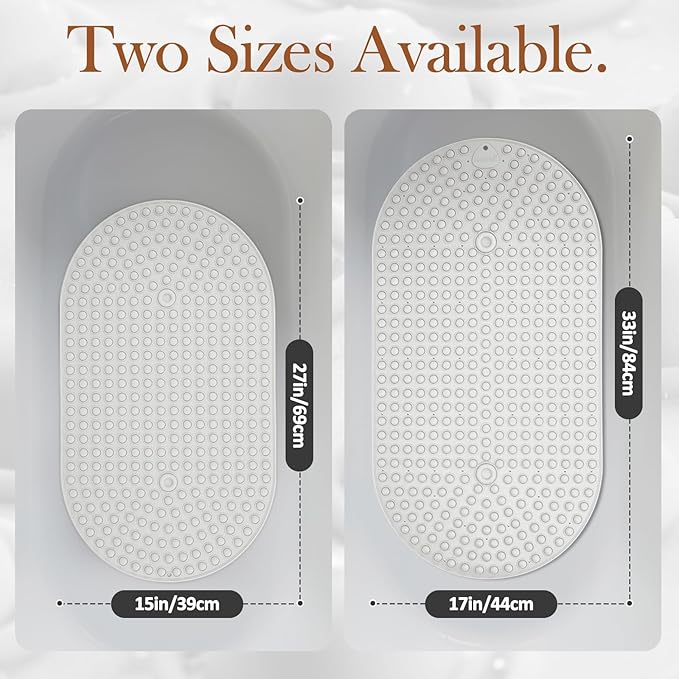 Joiyota Silicone Push Pop Bath Mat with 391 Suction Cups, 33x17.3 Inch Non-Slip Tub Mat for Adults, Textured Surface for Extra Stability & Drainage, White Thickened Soft Shower mat Easy to Clean