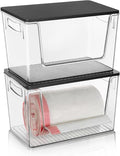 Pantry Organizers Storage, 2 Pack Under Sink Organizer Trash Bag Holder with Black Bamboo Lids Large Capacity Clear Storage Bins for Onion, Potato, Garlic, Canned Food Countertop Organizer