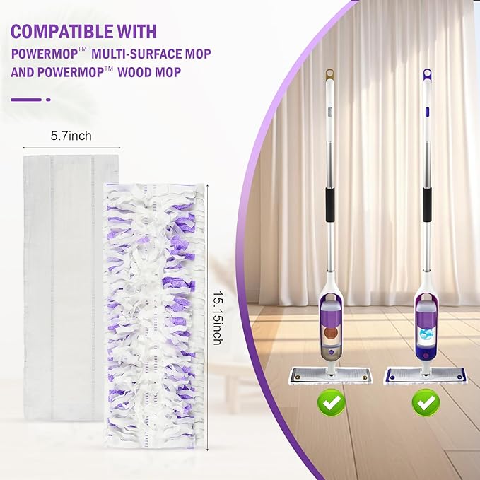 15 Pack Disposable Moping Pads Refills for Power Mop™ Multi-Surface Mop and PowerMop™ Wood Mop, Replacement Mop Pads for Floor Cleaning