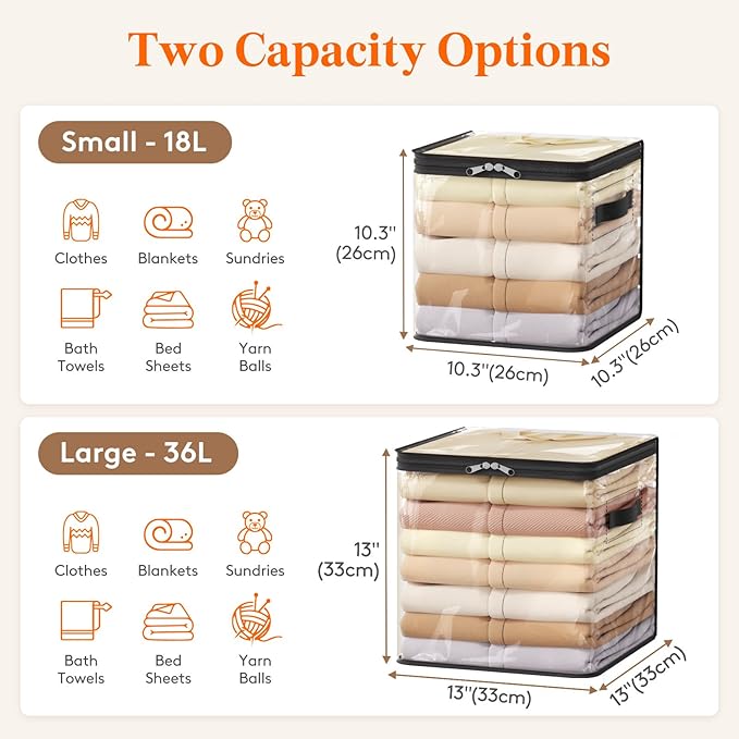 Lifewit 6 Pack Clear Clothes Storage Bags, 11 Inch Clear Cube Storage Bins, 18L Vinyl Foldable Moving Bags with Zipper, Storage Container for Sweater Sheets Yarns