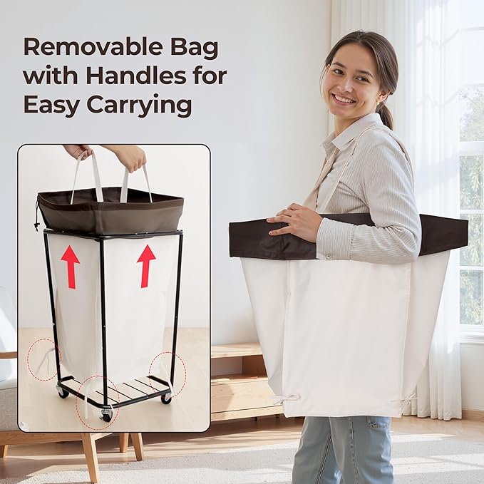 GRANNY SAYS 160L Rolling Laundry Basket, Laundry Hamper with Wheels, Large Laundry Cart with Removable Bag, Clothes Organization and Storage for Laundry Room, Bathroom, Bedroom, Beige