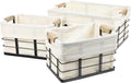 happimess BSK3002A-3SET Callan Vintage Industrial Wire Metal Nesting Storage Baskets with Wood Handles and Fabric Liner for Shelves, Cabinets, Pantry, Countertop, Mesh Open Bin, Black (Set of 3)