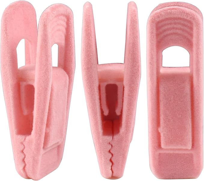 Litoexpe 20 Pcs Pink Velvet Hangers Clips, Pants Hangers Velvet Clips, Strong Finger Flocked Clips for Thin Felt Hangers