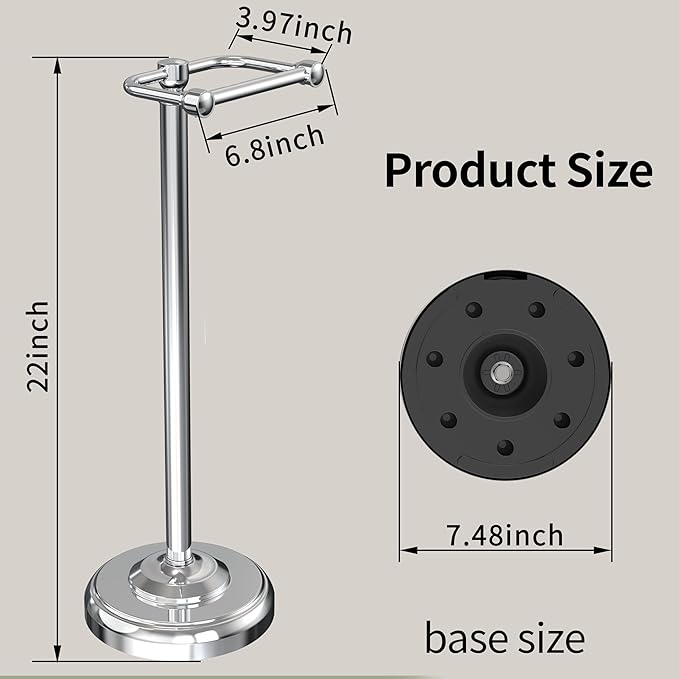 WZRUA Toilet Paper Holder Stand, Toilet Paper Holder Free Standing,Post Pivoting Design & Stable Weighted Base SUS304 Stainless Steel for Bathroom (Chrome)