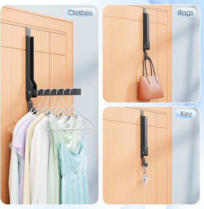 2 Pack Over The Door Hanger Folding Clothes Drying Rack, Folding Hanging Coat Rack for Indoor Laundry Room Compact Small Space Foldable Portable Clothing Hanger Hook Collapsible (Black-2(Upgraded))