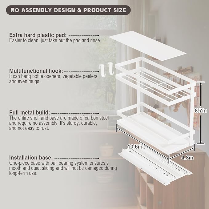 Pull Out Spice Rack Organizer for Cabinet, 2 Pack Metal Seasoning Organizer Slide Out Spice Storage Shelf No Assembly Vertical Spice Rack Pullout for Kitchen & Bahthroom No Drill(2 Tier,White)