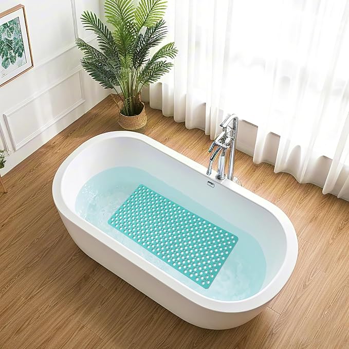 Nonslip Bathtub Mat Extra Soft TPE Bath Mat for Kids, Machine Washable Bathroom Shower Mat, Smooth/Non-Textured Tubs Only, 35L x 16W Inch (Dark Green)
