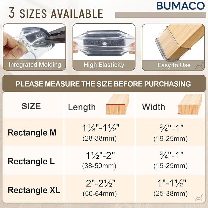 BUMACO Chair Leg Floor Protectors Rectangle Chair Leg Protectors for Hardwood Floors Silicone Pads Covers to Protect Floors(Clear-20 Pcs, Rectangle L (Fit L:1-1/2” ~ 2”,W:3/4”~1”)