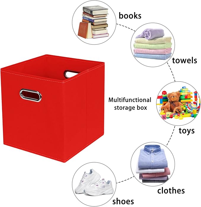 Fabric storage bins Cubes, Fabric Cube Organizer with Handle, Foldable Cube Bins for Cloth or Accessary Storage, 11x11x11, Set of 8, (Red)