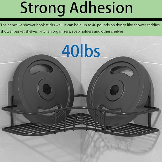 Oruiiju 12 Pack Shower Caddy Adhesive Replacement Hooks Transparent Strong Waterproof Wall Hooks No Drilling Bathroom & Kitchen Organizers for Shelves, Soap Holders, Spice Racks(8 Double + 4 Single)