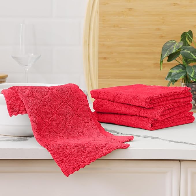 Homaxy 12 Pack Dish Towels for Kitchen (13 x 19 Inches, Red), Super Soft and Absorbent Coral Velvet Dish Cloths for Washing Dishes, Nonstick Oil Fast Drying Microfiber Cleaning Cloth