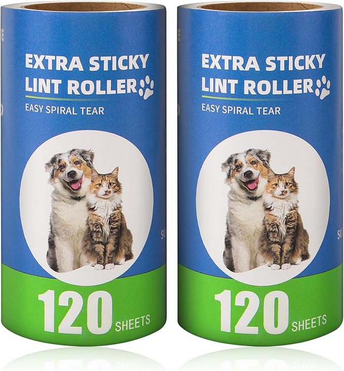 Bartuke Extra Sticky Lint Roller Refills 2 Pack (240 Sheets) fit 3.8"-4" Standard Size Lint Roller Sticker with Inner Diameter at 1.5" for Pet Hair, Clothes, Furniture, Cars, No Handle Included