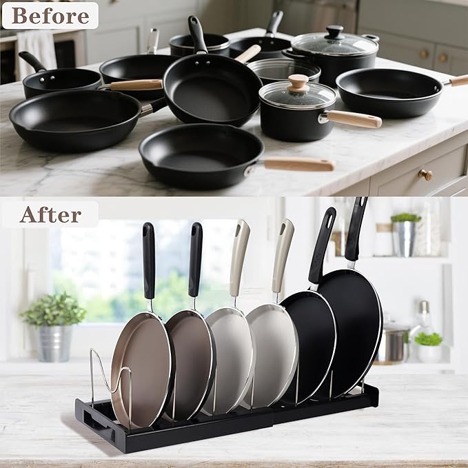 Expandable Pot and Pan Organizer Rack with 7 Stainless Steel Adjustable Shelves, for Neatly Storing Cookware, Pots, Pans, Lid (Style 1)