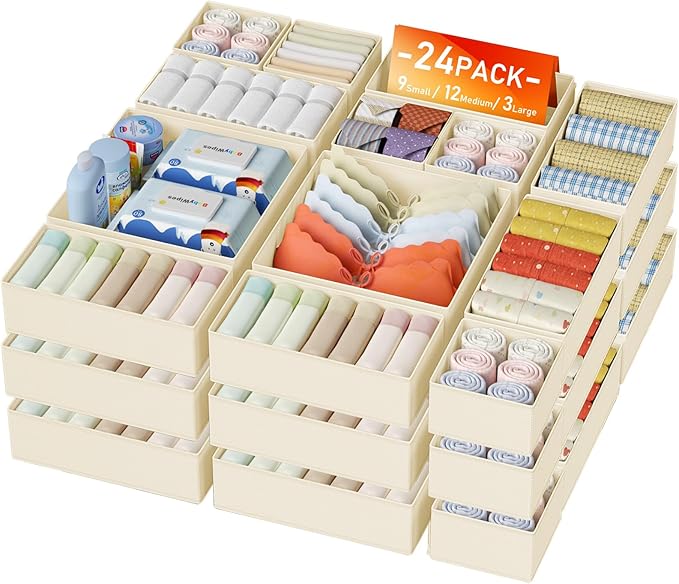 DIMJ Drawer Organizer Clothes 24 Pack - Foldable Baby Organizers and Storage Dresser Organizer for Bedroom, Closet Nursery Organization Dresser Dividers for underwear, Sock, Bra, Belt, Tie