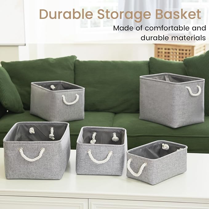 Large Storage Baskets- 15x11x10 inch Storage Bins for Shelves and Closet Organizing, Foldable Fabric Bin for Home Organization Clothes and Laundry (3-Pack, Gray)