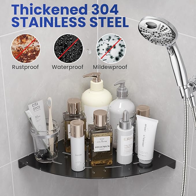 2 Pack Corner Shower Shelves Load Capacity 40 lbs 304 Stainless Steel Shower Corner Shelf Will not Rust 8in Shower Shelf for Inside Shower Matte Black Drilling Installation