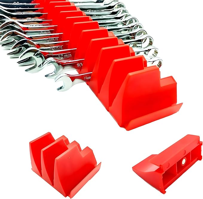 92PC Magnetic Wrench Organizer for Toolbox Drawers - Heavy Duty Modular Tool Rack with SAE/Metric Labels,Customizable Storage & Strong Magnet Base (Red)