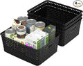 Plastic Weave Storage Basket, Woven Plastic Storage Baskets, Medium Black, 4 Packs
