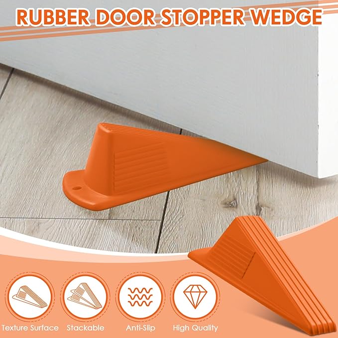 Frienda 6 Pcs Jumbo Door Stoppers Heavy Duty Door Stopper Tall up to 2inch Tall Wedge TPR Large Wedge Stackable Big Rubber Doorstop for Hotel Carpet Hardwood Concrete and Tile (Orange)