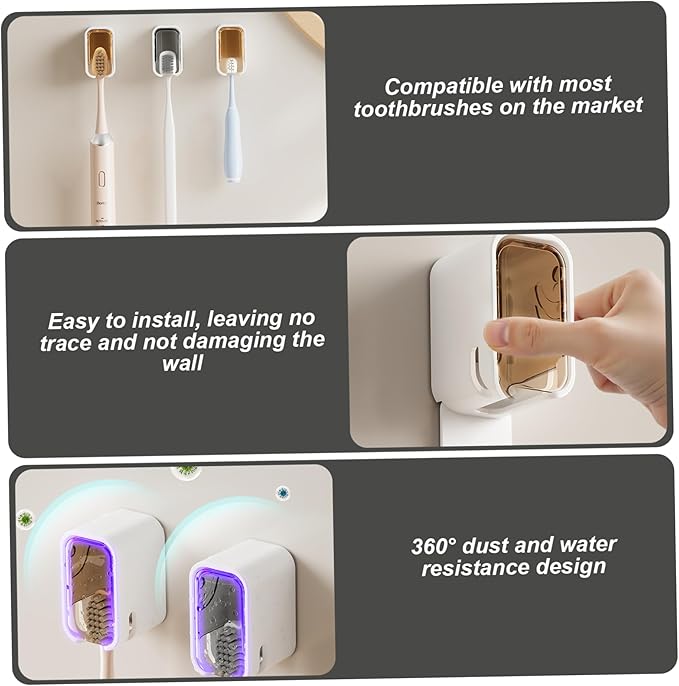 4 Pack Covered Toothbrush Holders, Adhesive Mount Wall Toothbrush Holder for Electric/Manual Toothbrushes, Grey