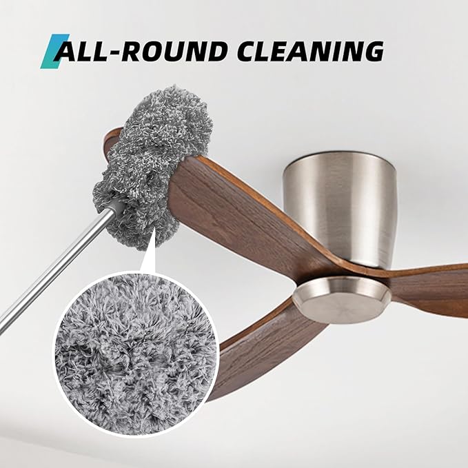 DRQ Ceiling Fan Cleaner Duster, 2 Pack Reusable Microfiber Duster with Extension Pole, 13 to 48 Inch Fan Blade Cleaner, Removable Dusters for Cleaning Walls Bookshelves Door Window Top (Grey)
