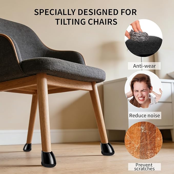 Ezprotekt 16 Pcs Chair Leg Floor Protectors, Silicone Covers Felt Furniture Pads for Hardwood Floors, Chair Leg Caps for Tilted Legs (15°-25°), Anti-Scratch and Reduce Noise Small Fit (0.55"-0.8")