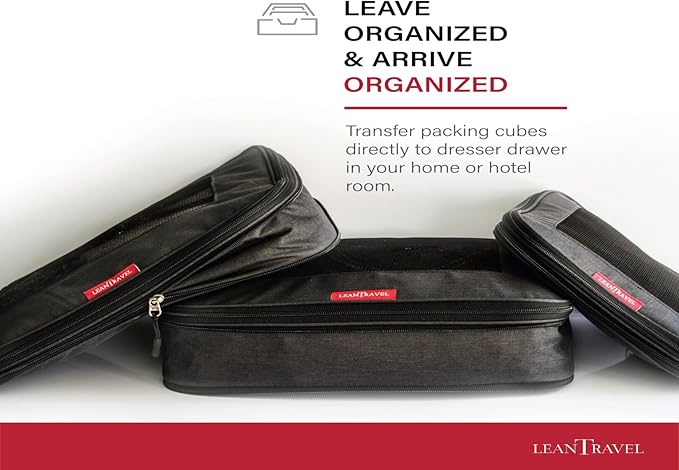 LeanTravel Compression Packing Cubes for Travel Organizers with Double Zipper 4 pack - Black Color