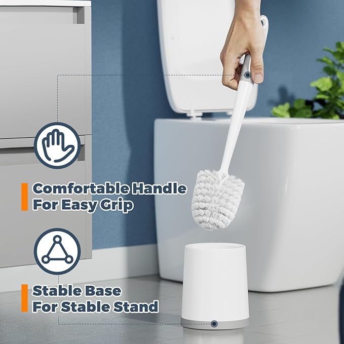 Toilet Brush, 3 Pack Toilet Brushes for Bathroom with Holder, Bathroom Accessories Toilet Bowl Brush with 3 Clean Brush, Toilet Scrub Brush, Toilet Brush Set for Deep Cleaning, White