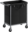 SONGMICS Laundry Basket with Wheels, 2-Section Rolling Laundry Hamper, 37 Gallons (140 L), Removable Liner, Steel Frame with Handle, 27.2 x 15.4 x 31.9 Inches, Ink Black URLS004B01