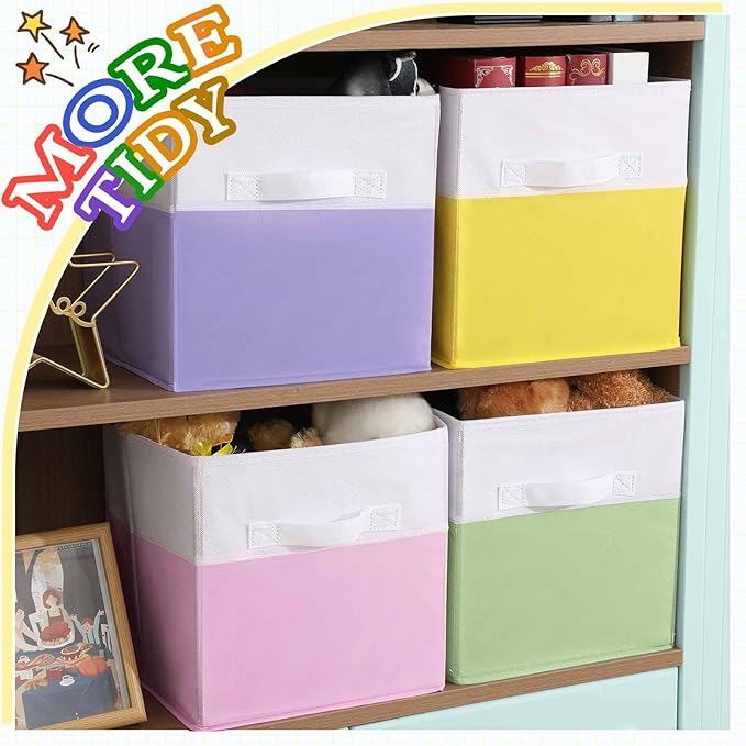 Yinder 6 Pcs Cube Storage Bin Pink 11'' Storage Bins for Playroom Decor Colorful Bins for Kids Foldable Baskets for Nursery Organizer Boxes Fabric Boxes