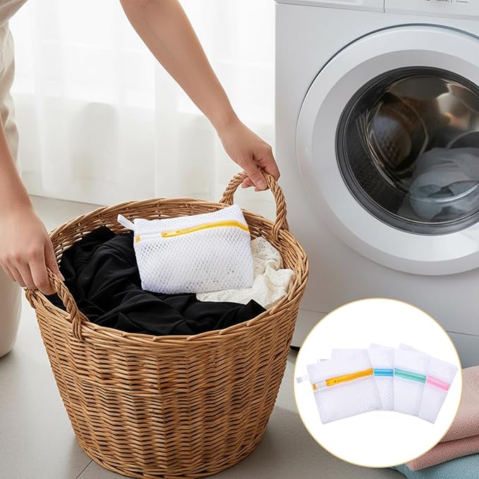 4 PCS Laundry Pod Anti-Sticking Bag, Small Mesh Laundry Bags for Delicates Mini Durable Washing Machine Laundrys Pods Dissolution Protection Foldable Wash Pouch Storage Bag for Pods Scented Beads
