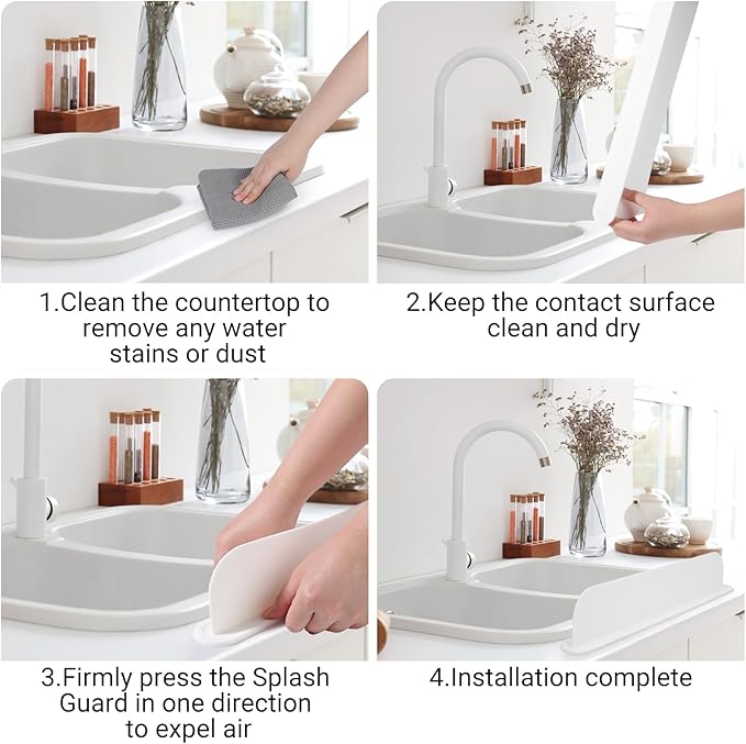 19.29 inch Silicone Sink Splash Guard, Splash Guard for Kitchen Sink Area, Backsplash Protector for Kitchen Countertop & Bathroom Bathtub with Non-Slip Strong Suction, White
